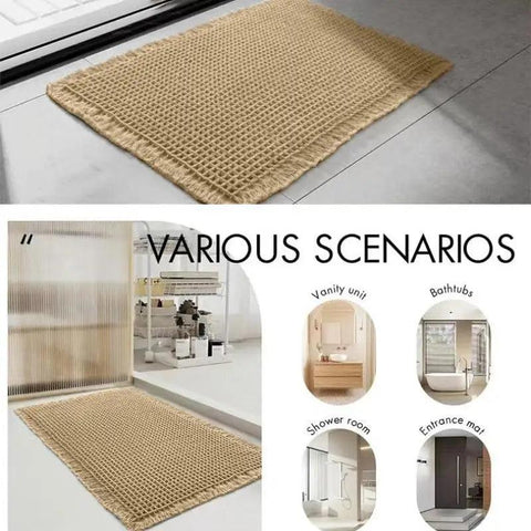 Boho Style Waffle Bath Mat, 1 Count Non-slip Washable Bath Rug, Super Absorbent Bath Mat, Soft Shower Mat for Bathroom Floor,Tub