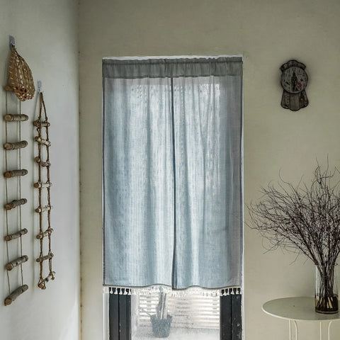 Door Curtain Japanese Style Cotton Linen Jacquard Striped Partition Curtain for Kitchen Living Room Bedroom Decorative Curtain