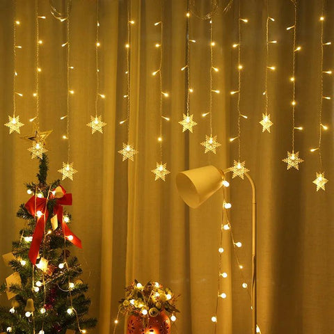 3.2M Christmas Snowflakes LED String Lights Flashing Fairy Curtain Lights Waterproof For Holiday Party Wedding Xmas Decoration