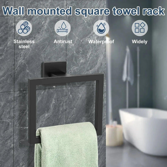 Stainless Steel Towel Ring Wall Mounted Square Towel Holder Hand Towel Hanger Modern Bath Towel Rack for Kitchen Bathroom Toilet