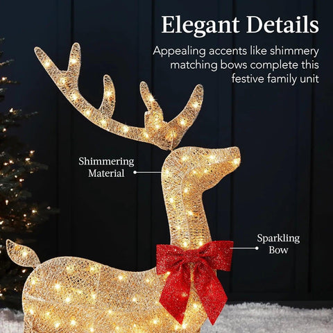 4ft 3-Piece 2D Lighted Christmas Deer Family Set, Large Outdoor Yard Reindeer Holiday Decoration with 175 LED Lights