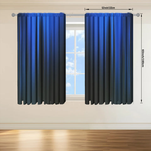 2pcs Blue/black Gradient Stripe Design Printed Curtain for Home Decor - Rod Pocket Window Treatment for Bedroom, Office, Kitchen