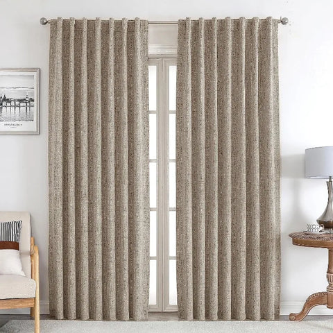 Blackout Linen Curtains Long 100% Blackout Drapes 95 inch Length 2 Panels Set