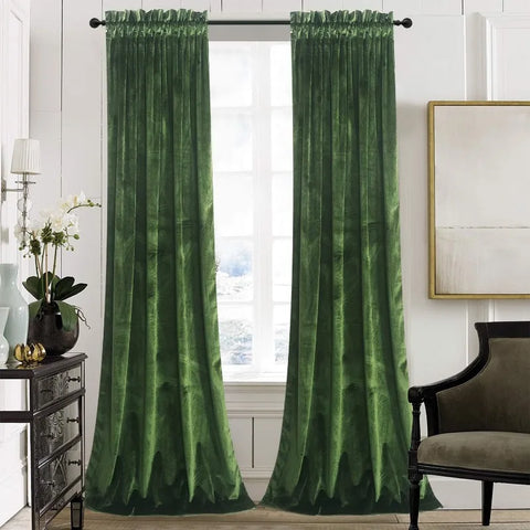 Velvet Curtains 2 Panels Set, Block Light Thermal Insulated Velour Rod Pocket Drapes for Bedroom and Living Room