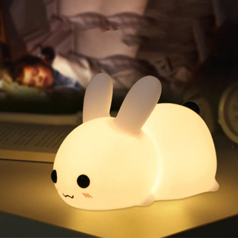 Cute Rabbit Night Lights Silicone Lamp USB Rechargeable Timing Bedside Room Home Decor nightlight Kids Baby Birthday Gift