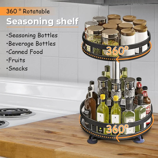 360°Rotation Spice Rack Organizer Jar Non-Skid Carbon Steel Storage Tray For Seasonings And Spices Cans For Kitchen Accessories