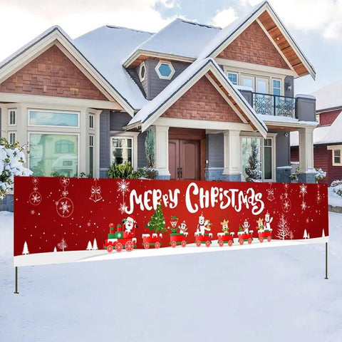 Christmas Outdoor Banner Flag Merry Christmas Decoration for Home 2024 Xmas Ornament Navidad Natal Noel Gift Happy New Year 2025