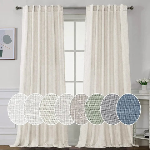 Natural Linen Curtains 108 inches Long for Living Room 2 Panels Back Tab Loop Pocket Linen Textured Light Filtering