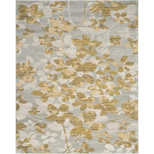 Collection Rug Grey and Gold, Floral Pattern, Lint-free and Easy Care, Perfect for The Living Room