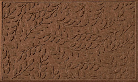 Mat, 2' X 3', Durable and Decorative Floor Covering, Skid Resistant, Indoor/Outdoor, Brittney Leaf Design, Camel, Rug, Mat