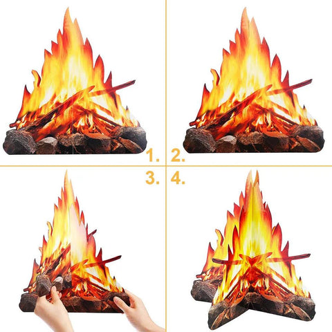 3D Decorative Cardboard Campfire Centerpiece Artificial Fire Fake Flame Paper Party Decortion Flame Torch for Christmas New Year