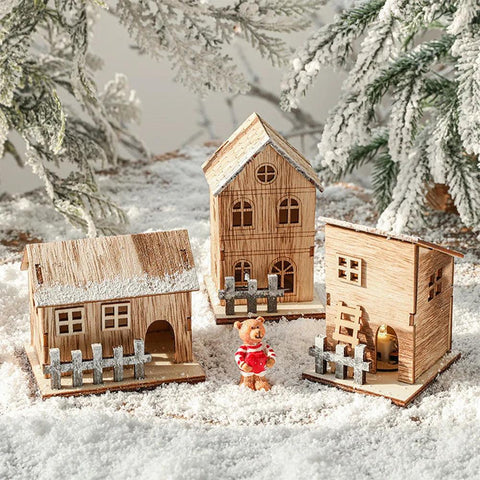 Christmas Decorations Christmas LED Light Wooden House Luminous Cabin Table Ornaments Night Lamp for Home New Year Kids Gifts