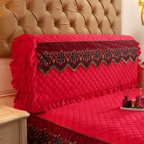 Red Stretch Bed Headboard Cover Lace Slipcover Dustproof Covers Thicken Crystal Velvet Fabric Luxury Bed Head Protective Cover