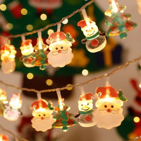 Christmas Lights String Santa Claus Snowman Battery-operated Garland LED Christmas Decorative Light Party New Year's Decor