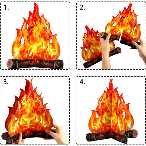 3D Decorative Cardboard Campfire Centerpiece Artificial Fire Fake Flame Paper Party Decortion Flame Torch for Christmas New Year