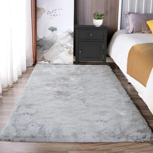 Fluffy Machine Washable Rug Grey Area Rug 3X5 Rug Soft Faux Rabbit Fur Rugs for Living Room Furry Shag Rugs Fluffy Carpet