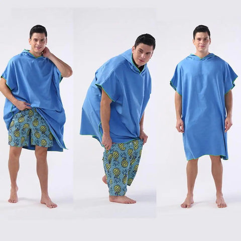 Hooded Bathrobe Absorbent Microfiber Swimming Adult Bathrobe Quick-Drying Beach Poncho Wearable Blanket Spa Robe For Aquatics