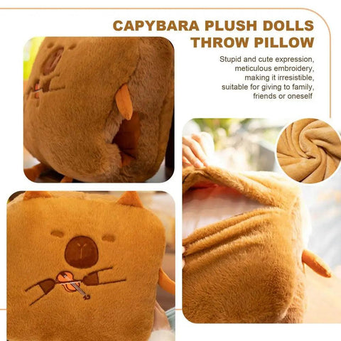 Capybara Pillow Plushies With Blanket Capybara Throw Pillow Stuffed Animals Hand Warmer Comfortable Hugging Pillow For Working