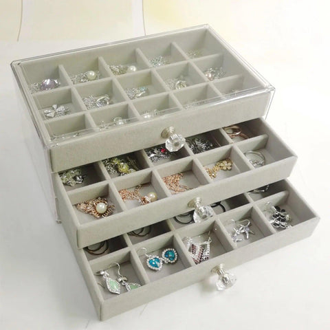 Portable Jewelry Box Display Organizer Large Capacity Earring Necklace Ring Storage Case Holder with 3 Layers for Women Girls