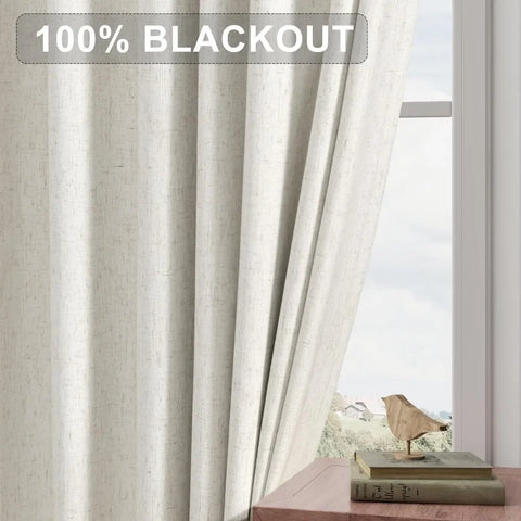 Linen 100% Blackout Curtains 120 Inches Extra Long, Belt/Clip Rings,Floor to Ceiling Darkening Drapes 10 FT 2 Pieces,52 x 120