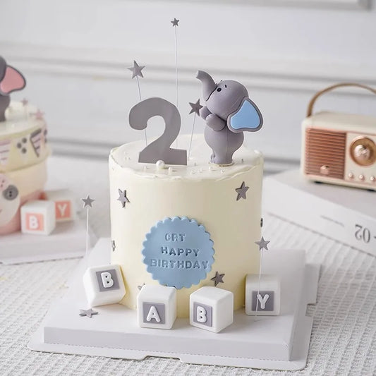 Baby Elephant Cake Topper for Baby Shower Elephant Cake Decoration Kids 2nd 1st Birthday Party Decoration Boy Girl Gender Reveal