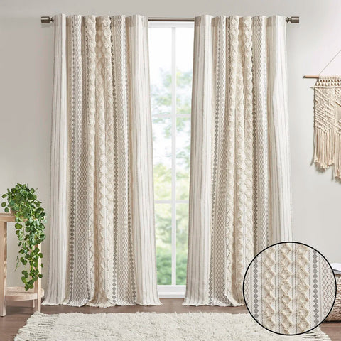 Cotton Printed Curtain Panel with Chenille Stripe and Lining(Only 1 Pc Panel)