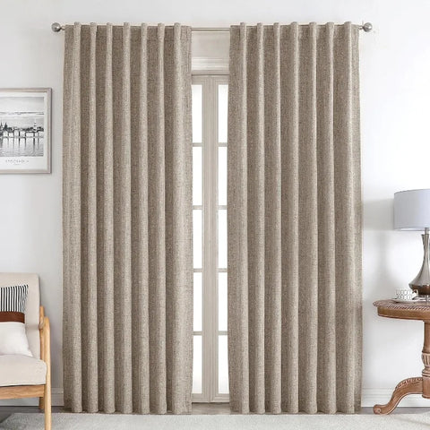 Blackout Linen Curtains Long 100% Blackout Drapes 95 inch Length 2 Panels Set