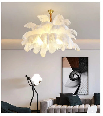 Modern Ostrich Feather Lamp Led Pendant Lights Living Room Home Decor Bedroom Indoor Lighting Chandelier Hanging Light Fixture