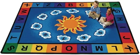 Carpets for Kids 9412 Sunny Day Learn & Play Literacy Classroom Seating Rug 8ft 4in x 11ft 8in Rectangle Blue