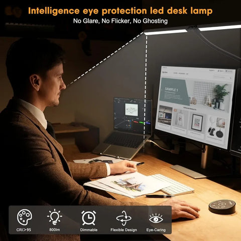 Led Desk Lamp for Office Home - Eye Caring Architect lamp with Clamp,Dual Screen Computer Monitor Gooseneck Smart Light: 24W 5 C