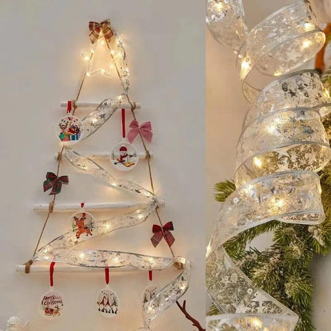 Christmas Decoration LED Ribbon Fairy Lights Christmas Tree Ornaments for Home 2024 DIY Bows Light String Navidad New Year 2025