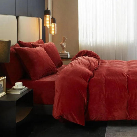 Velvet Burnt Orange Duvet Cover Queen Size, Soft Flannel Duvet Cover with Zipper Solid Breathable Silky Velour Comforter