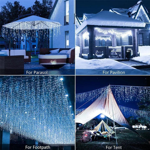 NEW 2024 Christmas Decorations Lights Solar Icicle Curtain Lights 8 Modes Outdoor Waterproof Garden Party New Year Decoration