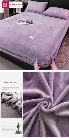 Bed sheet set Soft warm plush fitted sheet elastic mattress cover fluffy coral fleece bed linen winter couple luxury double bed