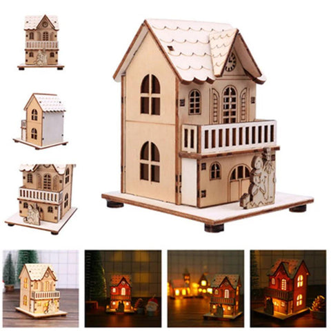 Christmas Decorations Christmas LED Light Wooden House Luminous Cabin Table Ornaments Night Lamp for Home New Year Kids Gifts