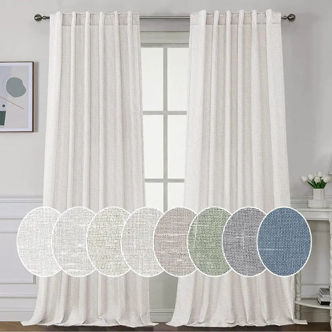 Natural Linen Curtains 108 inches Long for Living Room 2 Panels Back Tab Loop Pocket Linen Textured Light Filtering