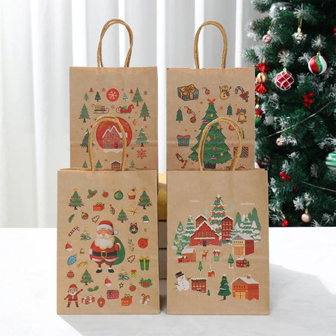 Christmas Santa Claus Snowflake Kraft Paper Handbag Marry Christmas Party Decor For Home 2024 Navidad Natal Noel New Year 2025