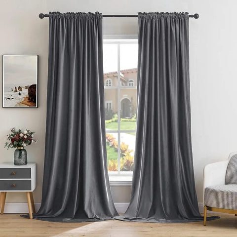 Curtains Thermal Insulated Blackout Curtain Drapes for Bedroom Living Room Darkening  Long Curtains Panels Rod Pocket Set of 2