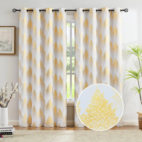 Metallic Tree Blackout Curtains Bedroom Length Living-Room Branch Print Curtain Panels Triple Weave Thermal Insulated Drapes