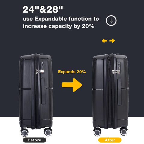 Travelhouse Expandable Hardshell Suitcase Double Spinner Wheels PP Luggage Sets Suitcase with TSA Lock,3-Piece Set (20/24/28）