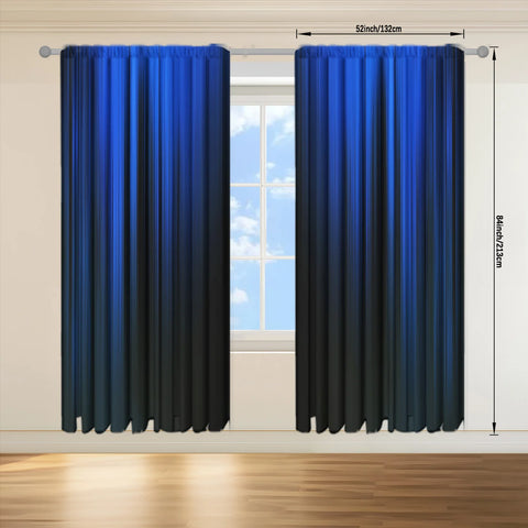 2pcs Blue/black Gradient Stripe Design Printed Curtain for Home Decor - Rod Pocket Window Treatment for Bedroom, Office, Kitchen