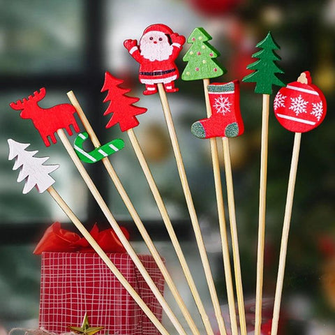 Christmas Disposable Bamboo Stick Cake Salad Fruit Food Toothpicks Christmas New Year Decor Christmas Party Decor 100PCS