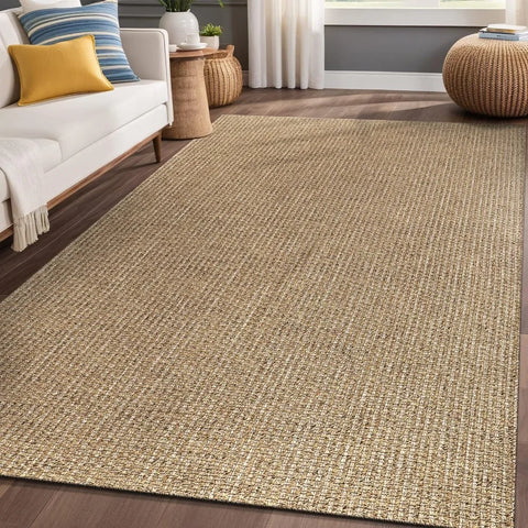 Natural Color Jute Rugs for Living Room, Indoor and Outdoor Area Rug, High Traffic, Solid Boho Woven Design, Outside Carpet