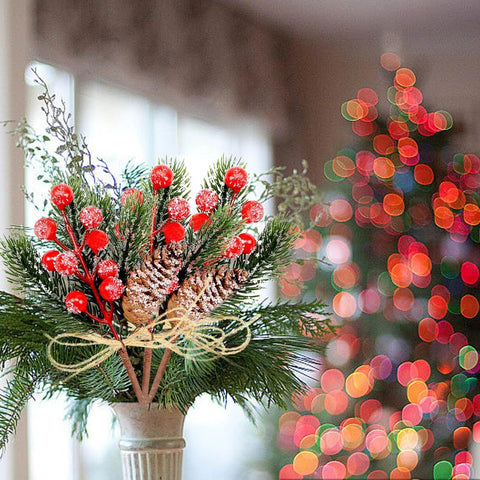 Red Berry Stems Branches Christmas Berries Decor 8 Pcs Artificial Branch Craft Wreath Pick Artificial Outdoor Fall Flowers