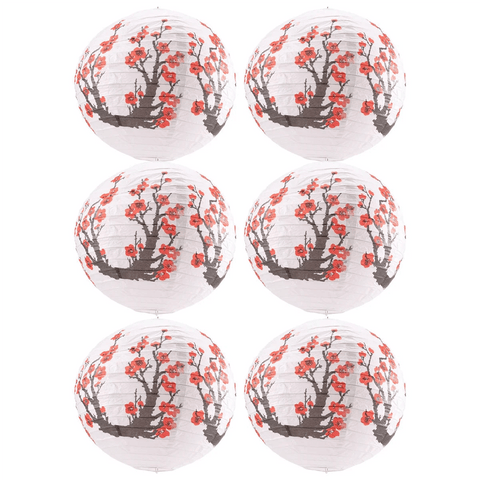 6 Pack 12Inch Flowers Paper Lantern White Round Chinese Japanese Paper Lamp for Home Wedding Decoration