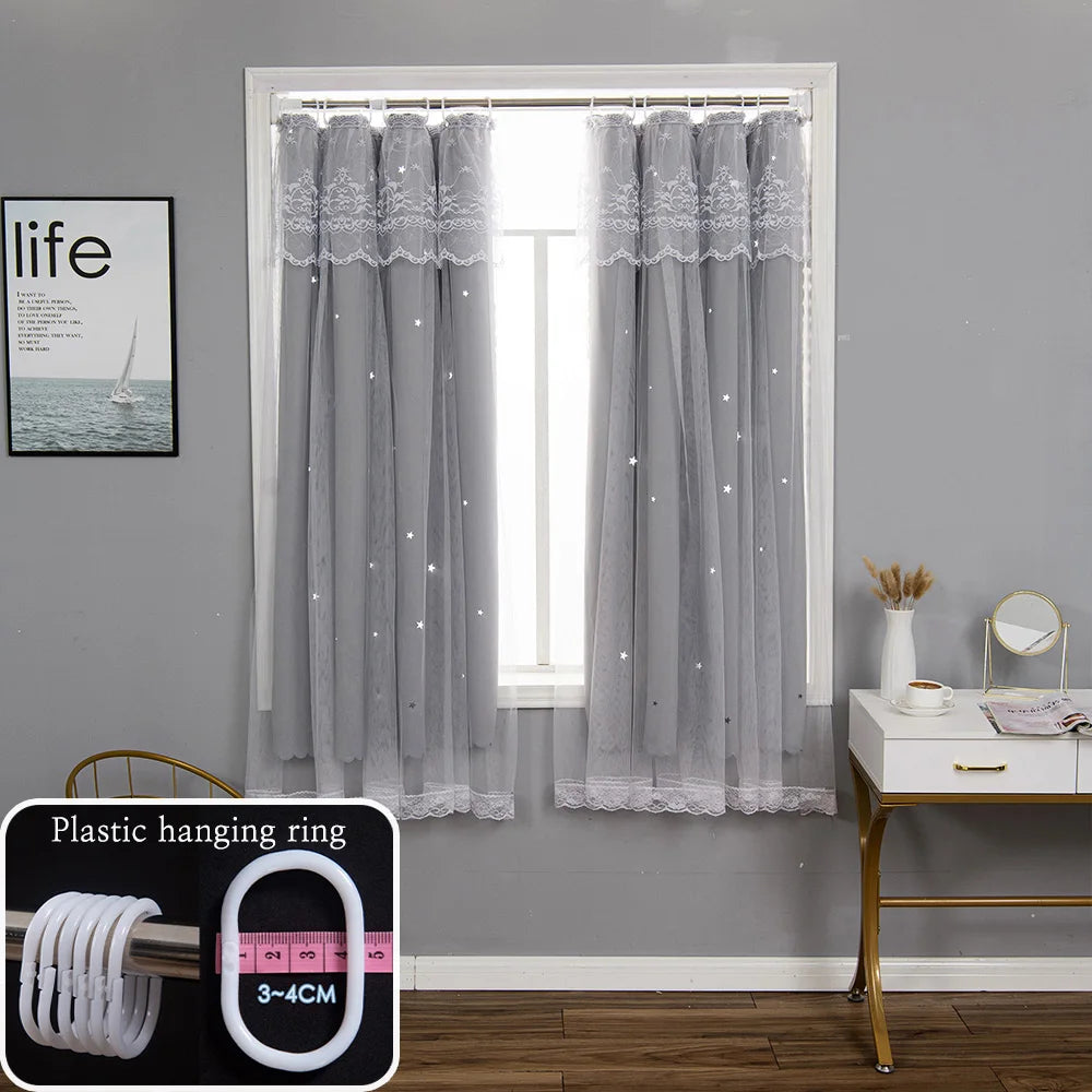 YanYangTian Star Curtain Blackout Partition Window Hanging ring for Bedroom Living room With gauze pink Simple Decor curtain