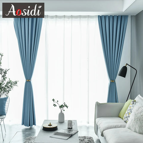 Modern Sky Blue Blackout Curtains for Living Room Bedroom Blackout Window Treatment Chidren’s Curtains Door Drapes Cortinas 80%