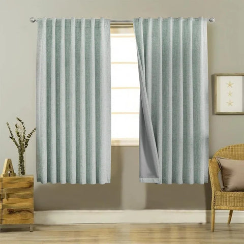 Blackout Linen Curtains Long 100% Blackout Drapes 95 inch Length 2 Panels Set