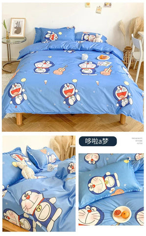 Cute Double Cotton Bedding Set with Four-Piece Linens, Pillowcase, Textile for Girl's Dormitory Bedclothes