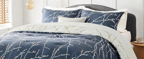 Comforter Sets - Bed in a Bag Queen 7 Pieces Reversible Navy Blue Flroal Bed Set Tree Branch Pattern Printed